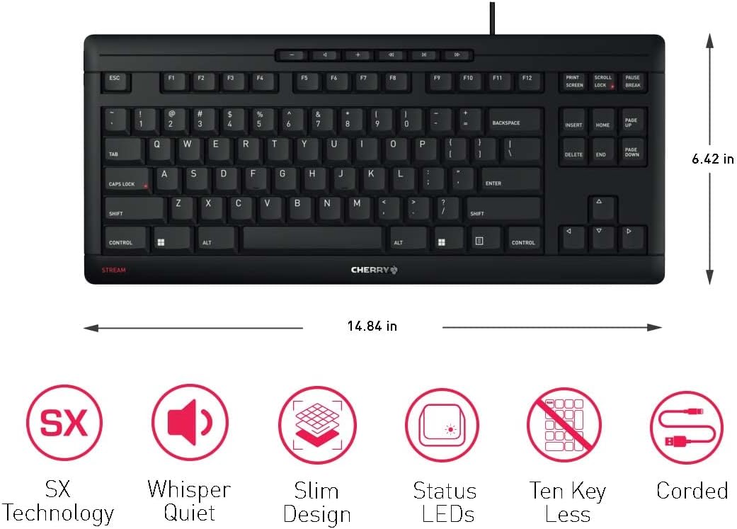 CHERRY Stream TKL Wired Compact Keyboard - Black