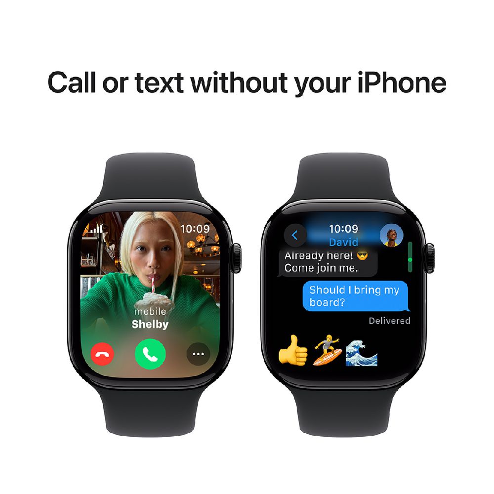Apple Watch Series 10 GPS + Cellular (46mm) - Sport Band - Aluminium Case (M/L) - Jet Black