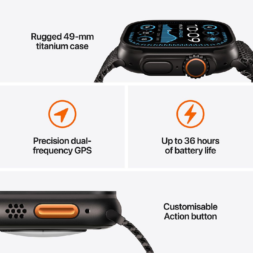 Apple Watch Ultra 2 (49mm) GPS + Cellular - Black Titanium Case - Black Trail Loop (M/L)