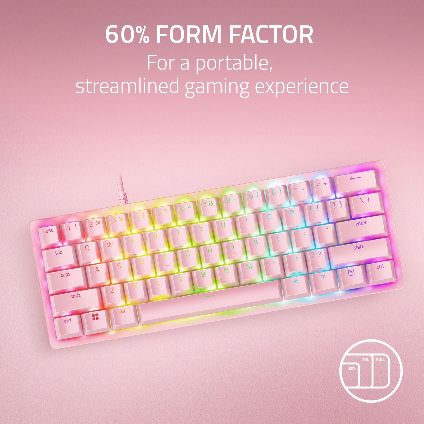 Razer Huntsman Mini 60% Gaming Keyboard - Quartz Pink