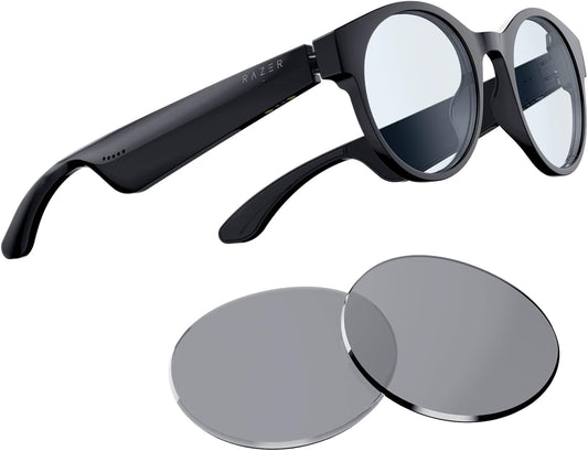 Razer Anzu Smart Glasses with Blue Light Filtering & Polarized Sunglass Lenses - Large Round Frame - Black