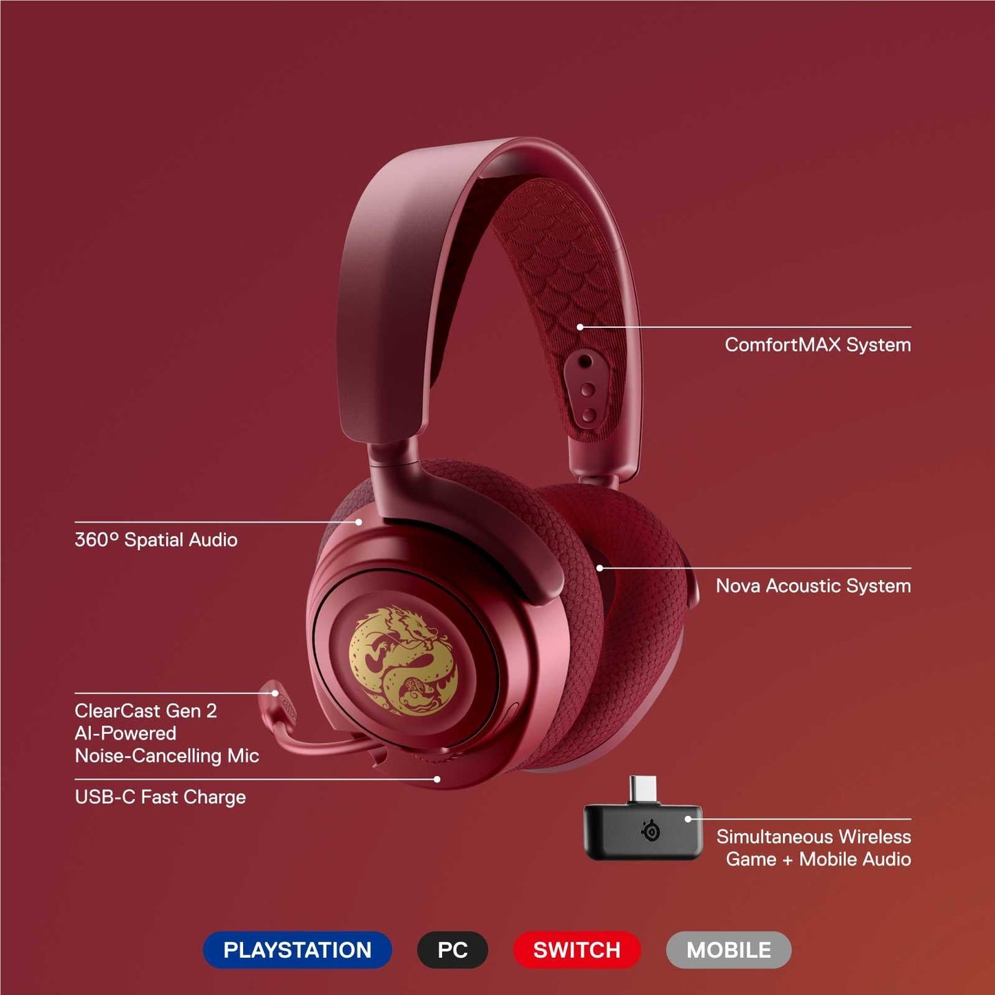 SteelSeries Arctis Nova 7 Wireless Gaming Headset - Dragon Edition