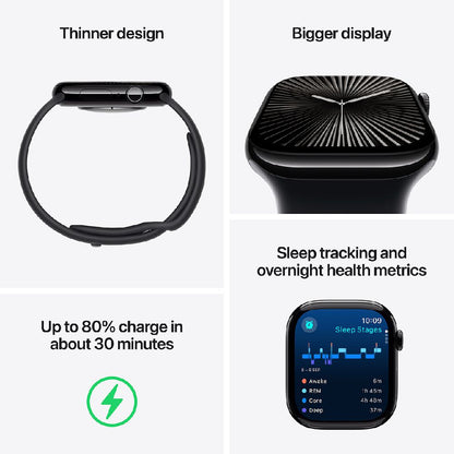 Apple Watch Series 10 GPS + Cellular (46mm) - Sport Band - Aluminium Case (M/L) - Jet Black