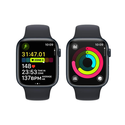 Apple Watch Series 9 Midnight showing workout and Activity rings