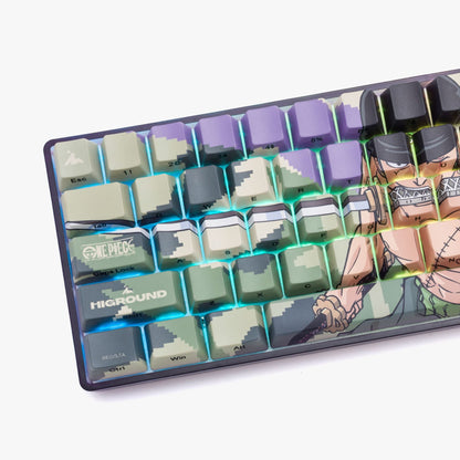 Left-side keycap detail on the Higround x One Piece Basecamp 65HE Zoro Edition