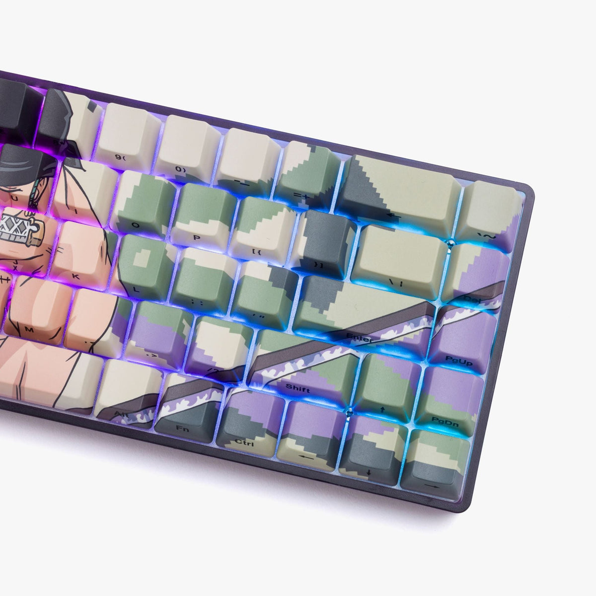 Right-side keycap detail on the Higround x One Piece Basecamp 65HE Zoro Edition