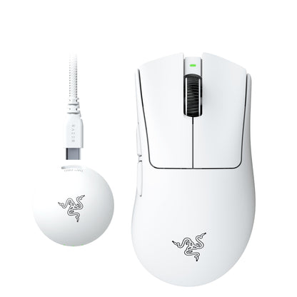 Razer DeathAdder V4 Pro wireless gaming mouse in white