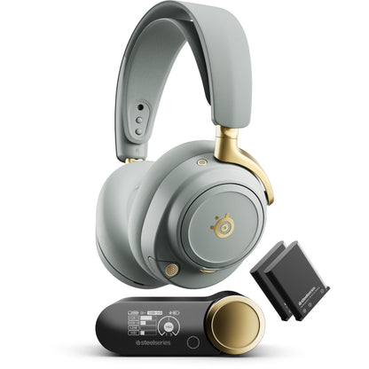 SteelSeries Arctis Nova Elite wireless gaming headset in sage and gold
