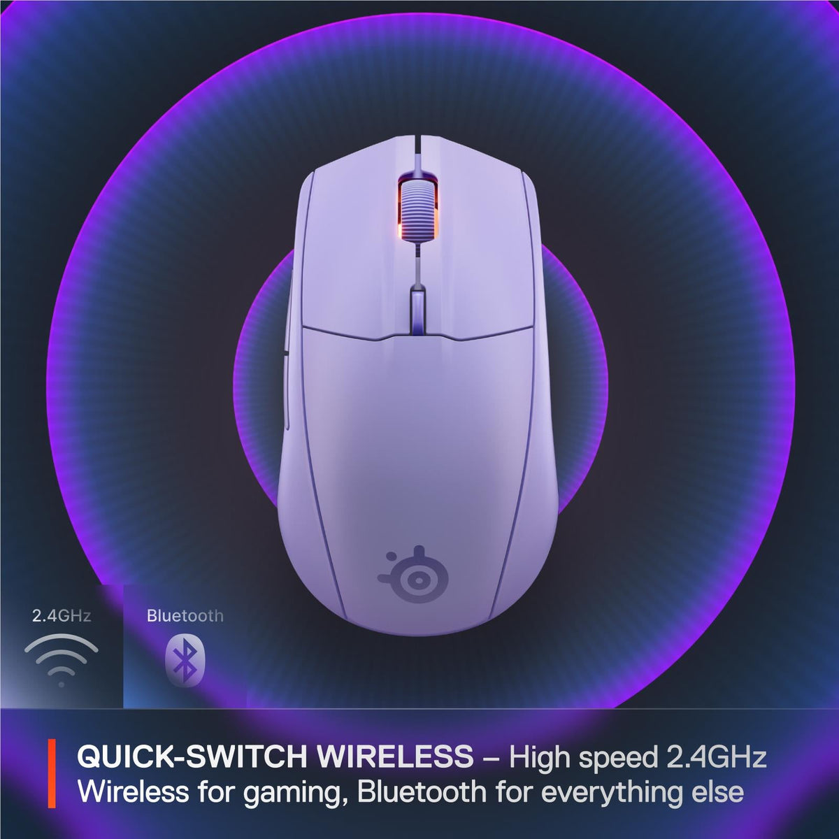 SteelSeries Rival 3 Wireless Gen 2 lavender gaming mouse, view 3